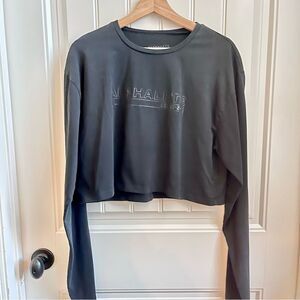 Alphalete Black Crop Top Long Sleeves Crew Neck Lifestyle Fit Size Large